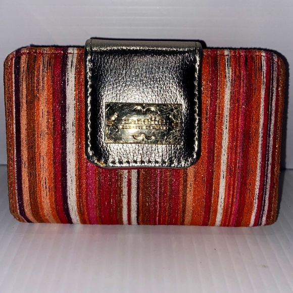 Nanette Lepore Stripe Wallet 6" Gold & Pink & Orange & White- - Picture 3 of 8